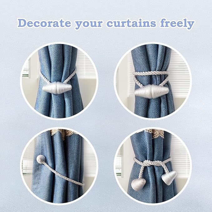Hion Magnetic Curtain Tiebacks Gray Blue 2pcs, Curtain Tiebacks Buckles - Image 4