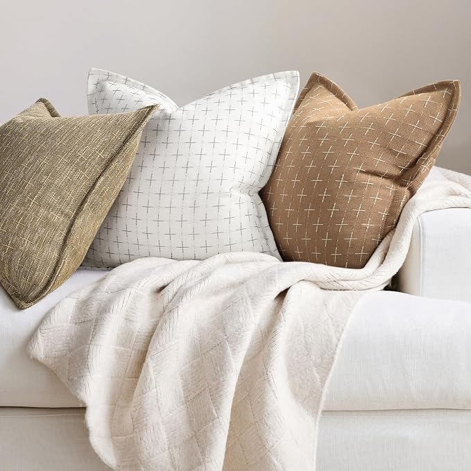 ZWJD Throw Pillow Pillow Covers 24x24 Set of 2 Soft Polyester Textured Pillow - Image 4