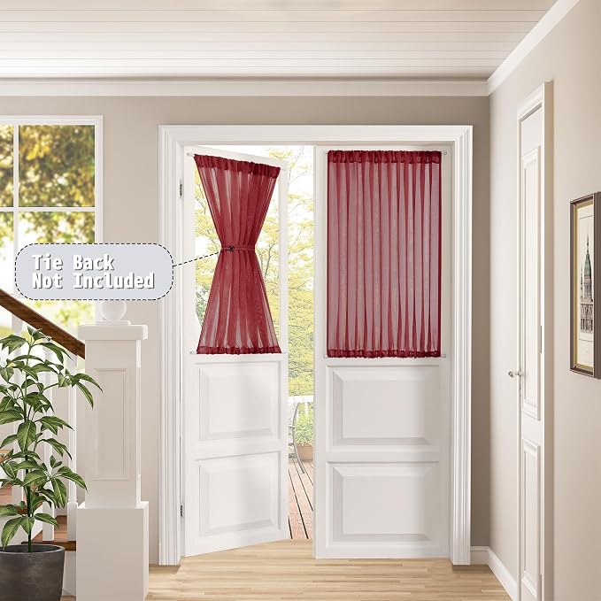 Tollpiz Short Sheer Door Curtains Closet Linen Textured Curtains Sheer Doorway - Image 2