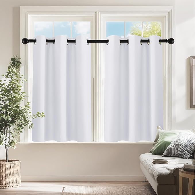 PONY DANCE White Room Darkening Short Curtains, 60% Blackout Drapes Thermal by PONYDANCE