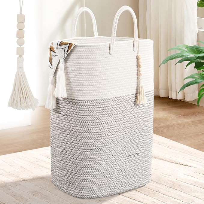 Woven Laundry Basket for Clothes, 80L Large Rectangle Laundry Hampers by WENMER