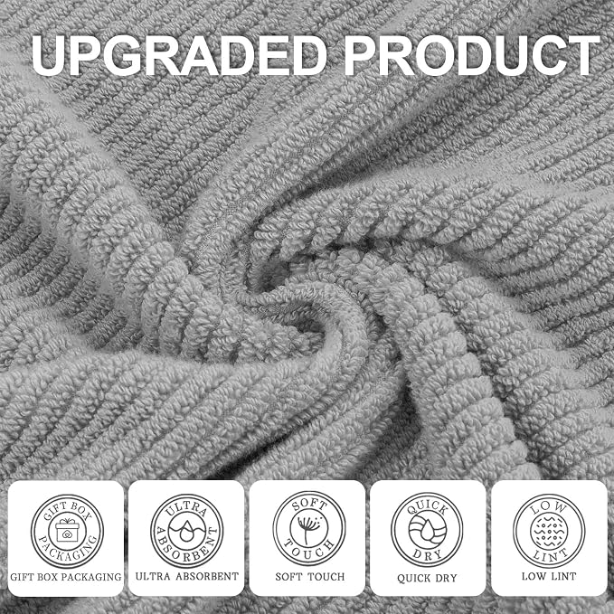 VOOVA & MOVAS Grey Hand Towels for Bathroom, Large 18" x 28" - Image 2