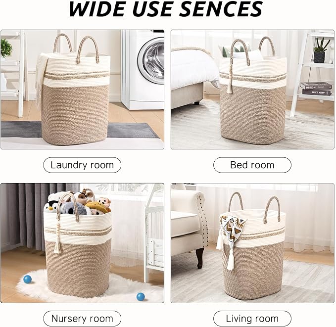 Woven Laundry Basket for Clothes, 50 L Large Rectangle Laundry Hampers - Image 8