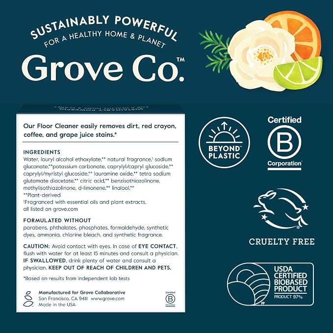 Grove Co. Floor Cleaner Refill Concentrate + 1 x Durable Glass Spray Bottle - Image 7