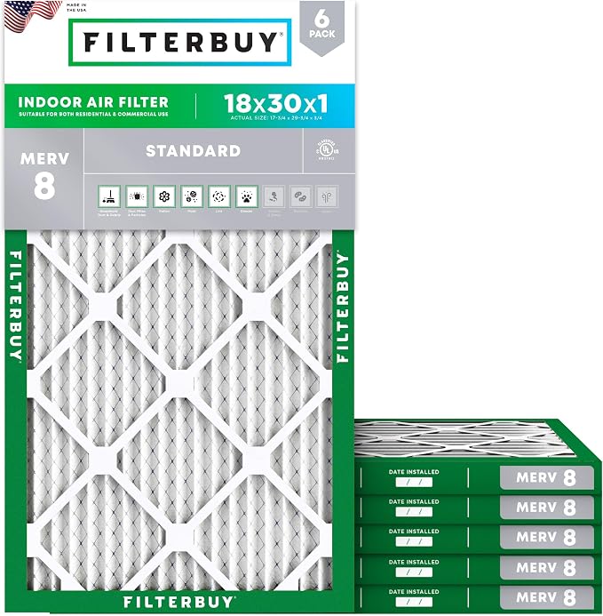 Filterbuy 18x30x1 Air Filter MERV 8 Dust Defense Replacement, Electrostatic by Filterbuy