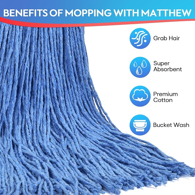 Matthew Cleaning 24oz 3Pack Cotton Floor Mop, Cotton Looped-Open String Heavy - Image 2