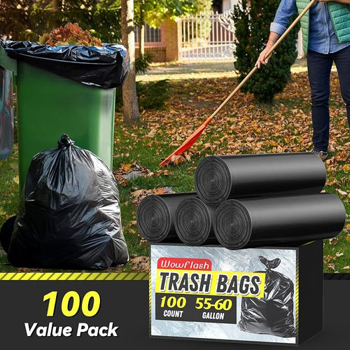 100 Count 55-60 Gallon Trash Bags, Sturdy & Tear-Resistant Commercial Can - Image 2