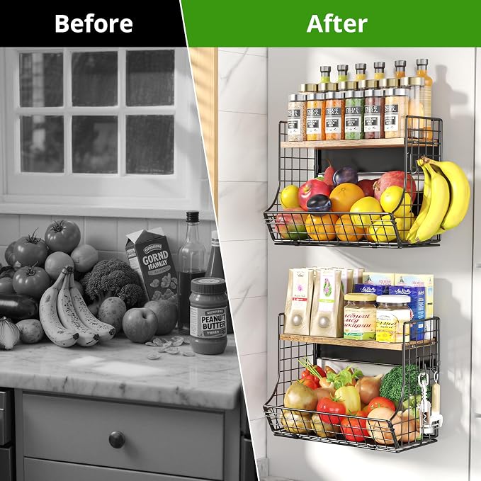 Magnetic Shelf for Fridge with Wood Lid, Fruit Potato and Onion Storage Bins - Image 7