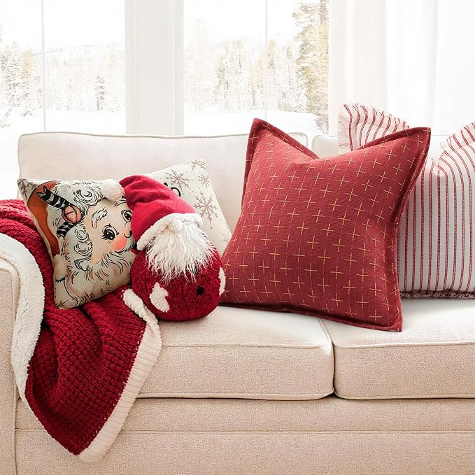 ZWJD Christmas Pillow Covers 16x16 Set of 2 Soft Polyester Textured Pillows - Image 2