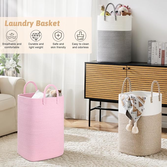 Laundry Basket, Woven Cotton Rope Laundry Hamper, 100L Versatile Storage - Image 4