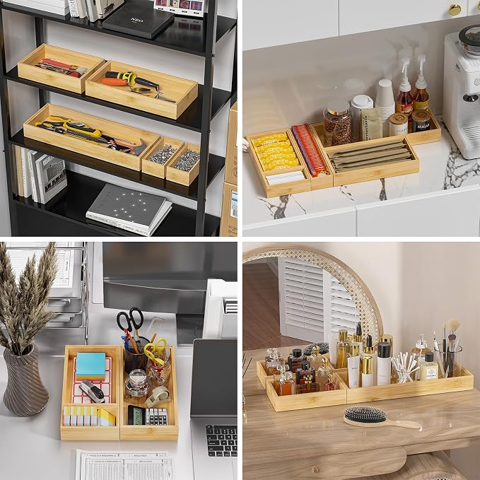 Bamboo Drawer Organizer, Narrow Stackable Cutlery Tray - Image 7