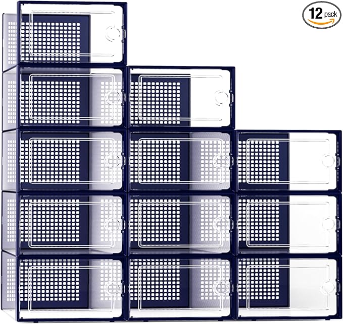 Kuject X-Large Shoe Storage Boxes Organizers Clear Plastic Stackable 12 Pack by Kuject
