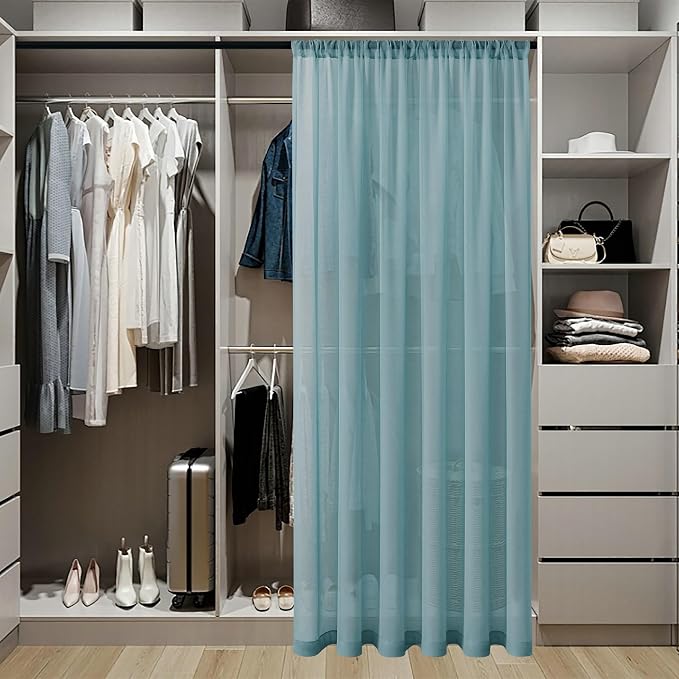Tollpiz Short Sheer Door Curtains Closet Linen Textured Curtains Sheer Doorway - Image 3