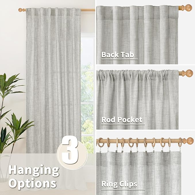 YoungsTex Light Grey Linen Semi Sheer Curtains - Image 6