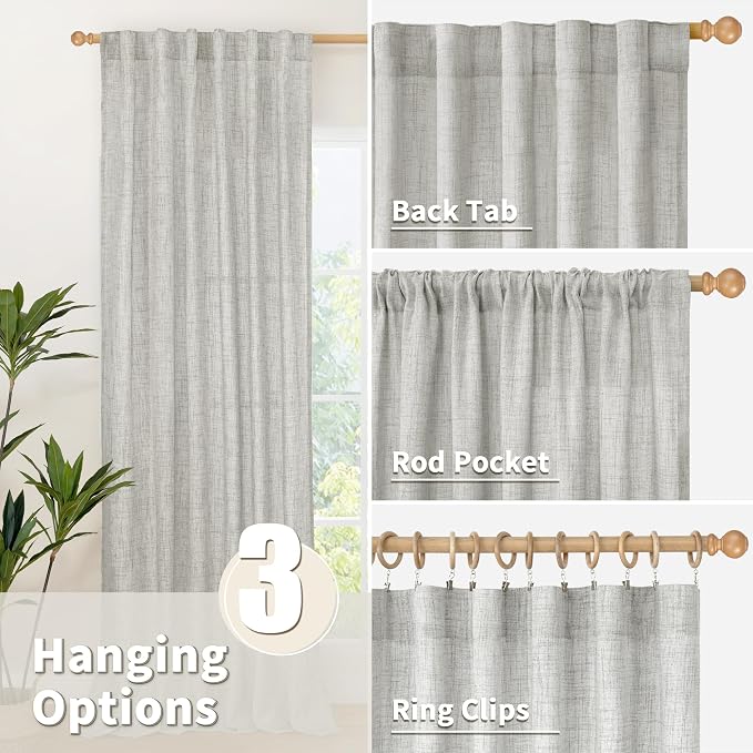 YoungsTex Light Grey Linen Curtains 90 Inch Long - Image 6