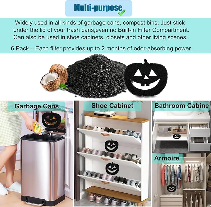 6-Pack Universal Trash Can Odor Absorbing Filters, Activated Charcoal Deodorizer - Image 5