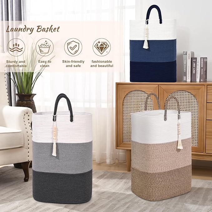Woven Laundry Basket for Clothes, 100 L Large Rectangle Laundry Hampers - Image 8