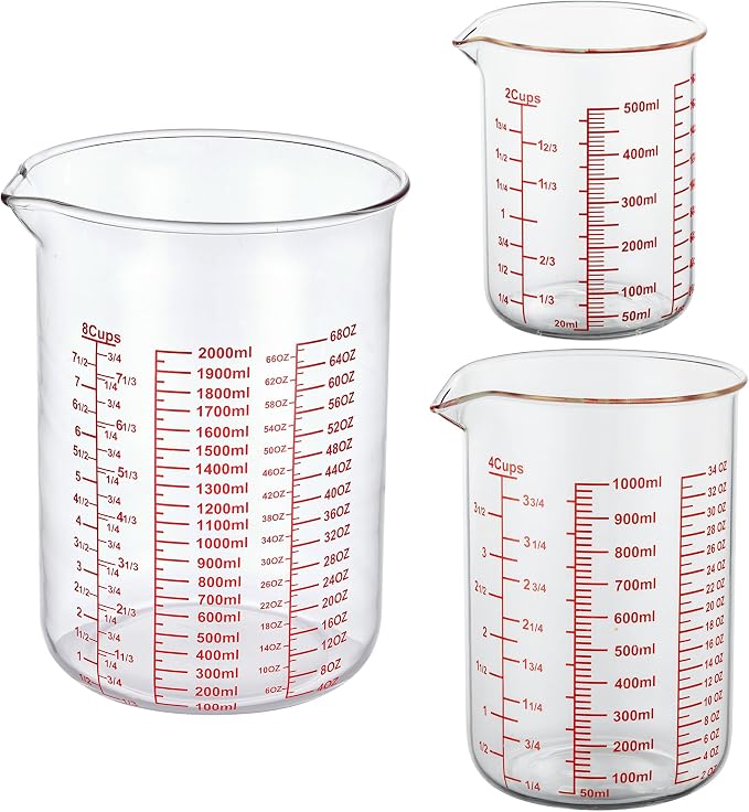 3 Piece Glass Measuring Cup Set, Includes 2-Cup, and 8-Cup High Borosilicate by AckersBORO33
