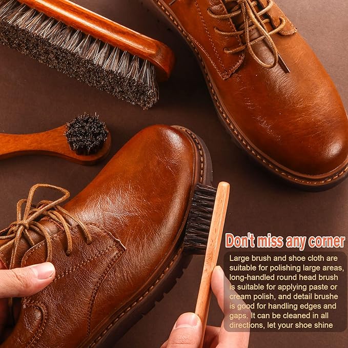 7 Pcs Horsehair Shine Shoes Brush Kit Polish Dauber Applicators Cleaning - Image 4