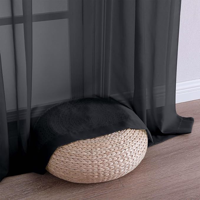 Chyhomenyc Black Sheer Curtains 96 Inches Long 2 Panels, Light Filtering Black - Image 7