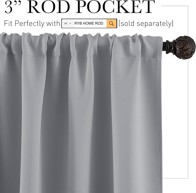 RYB HOME Short Curtains for Living Room Blackout Portable Blinds Shades for - Image 2