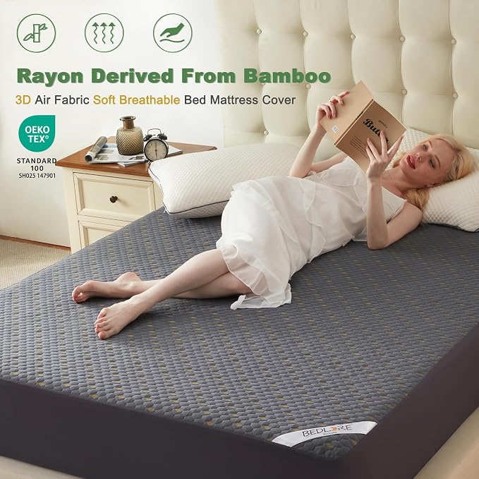 Waterproof Mattress Protector, Full Size Mattress Pad Fitted 6-15" Deep Pocket - Image 2