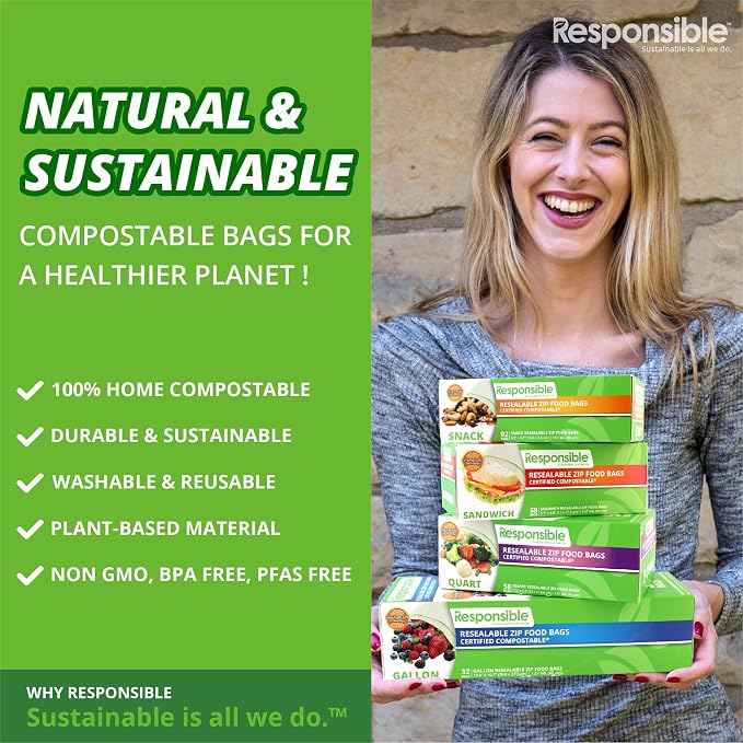 Responsible Products Certified Compostable Large GALLON Resealable Zip Bag - Image 5