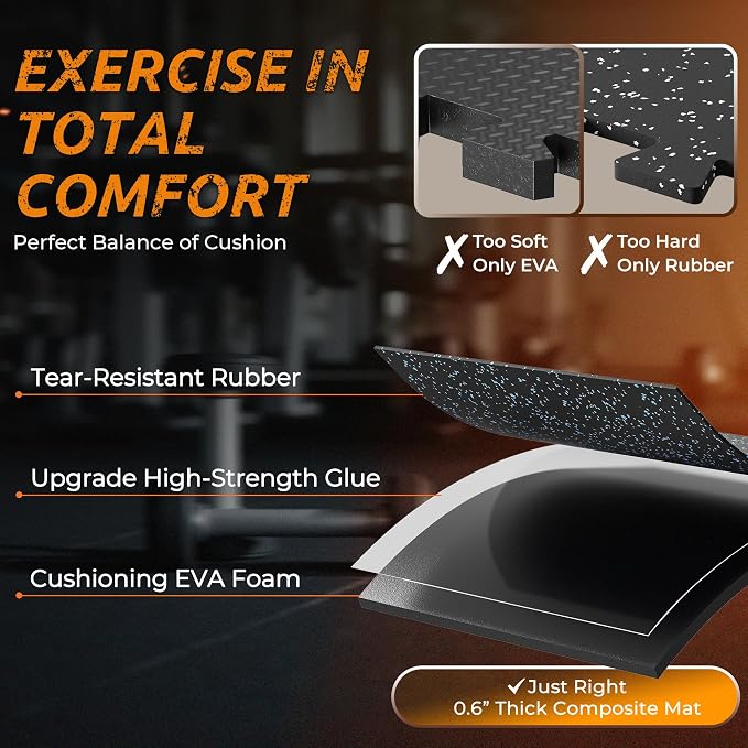 PRAISUN 0.6" Thicker Gym Mat, 12 Tiles 48 Sq Ft Workout Mats, Interlocking Foam - Image 3