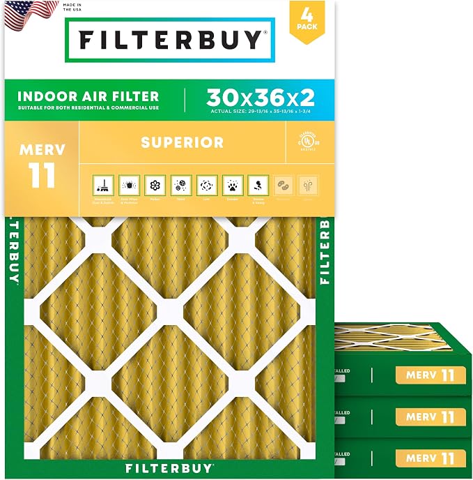 Filterbuy 30x36x2 Air Filter MERV 11 Allergen Defense Replacement, by Filterbuy