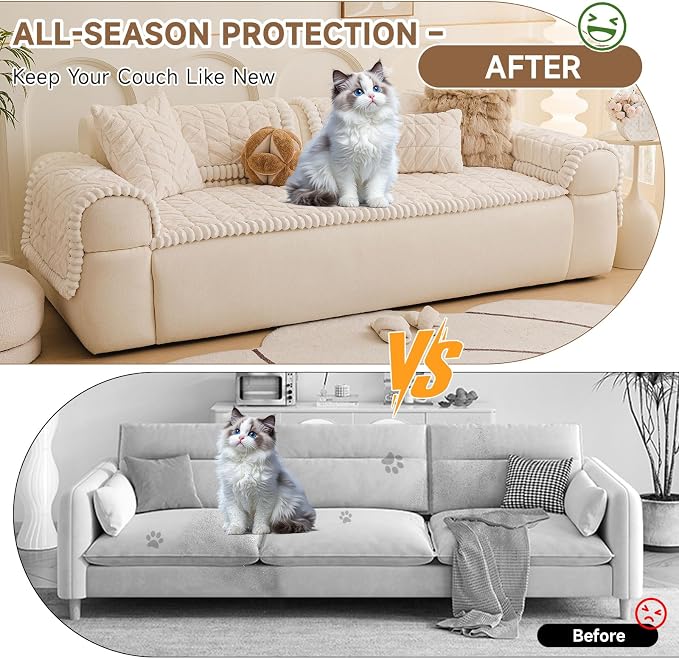 OTOB All Season Couch Cover for Dogs Washable, Non Slip Fuzzy Plush Pet Couch - Image 2