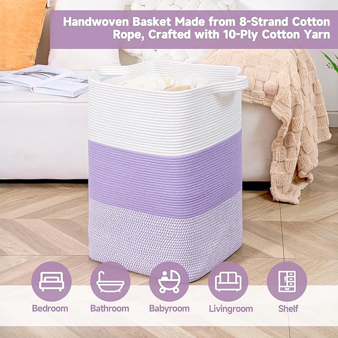 CLHMILY&Z 75L Laundry Basket Rectangular Lavender Rope - Image 3