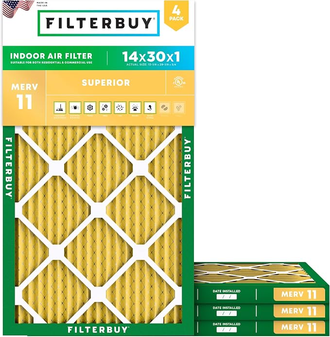 Filterbuy 14x30x1 Air Filter MERV 11 Allergen Defense Replacement, by Filterbuy