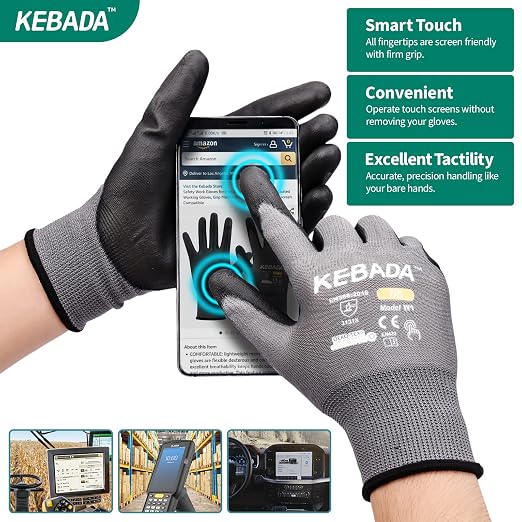 Kebada W1 Work Gloves for Men and Women, Touchscreen PU Coated Gloves - Image 3