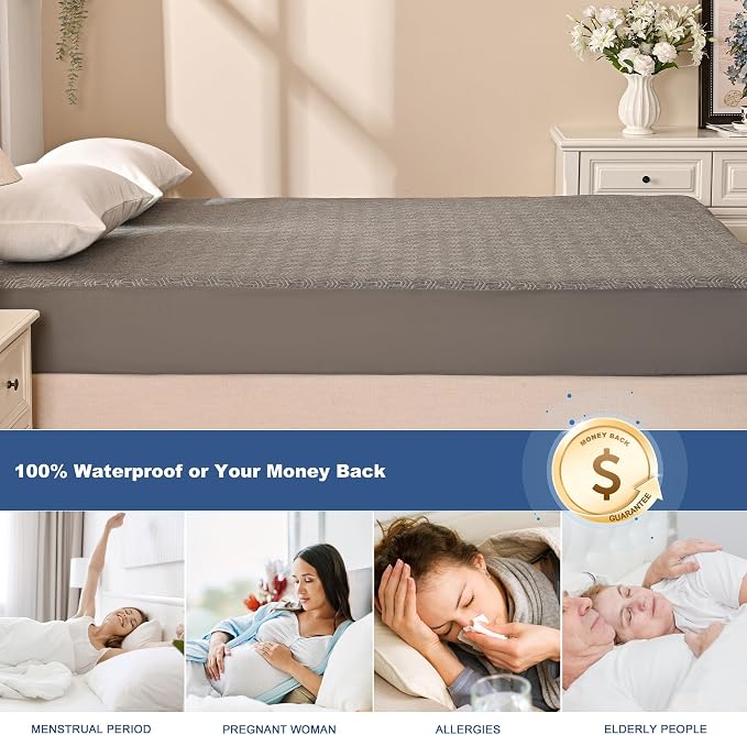 GRT Queen Mattress Protector Waterproof, Breathable Bamboo Charcoal Fiber - Image 6