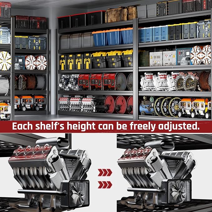 68" W Garage Shelving Heavy Duty, 5 Tier Garage Shelves, Adjustable Storage - Image 6