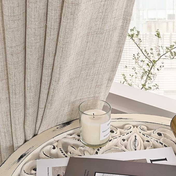 YoungsTex Beige Linen Semi Sheer Curtains 63 Inch Length - Image 7