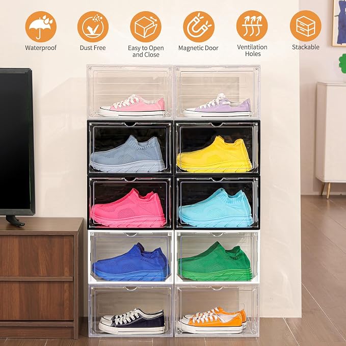 12 Pack Clear Shoe Boxes Stackable, Large Shoe Storage Organizer - Image 5