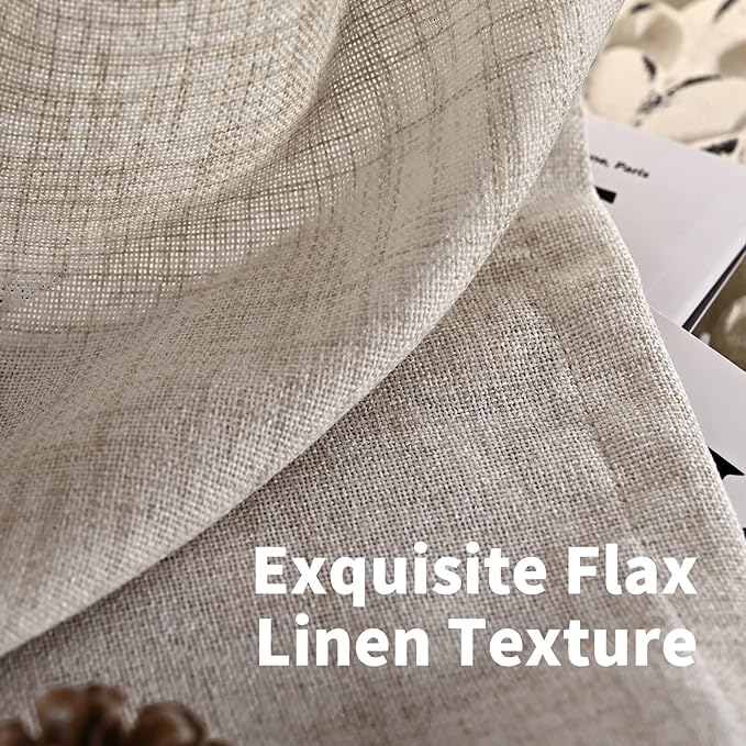 YoungsTex Beige Linen Semi Sheer Curtains 63 Inch Length - Image 4