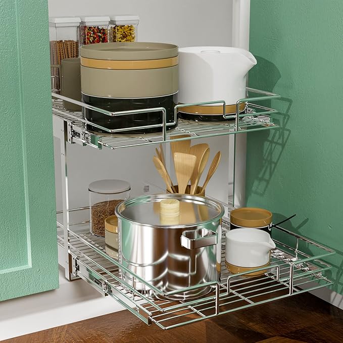 LOVMOR 2 Tier Individual Pull Out Cabinet Organizer 12½" W x 21½" D, Slide Out - Image 5