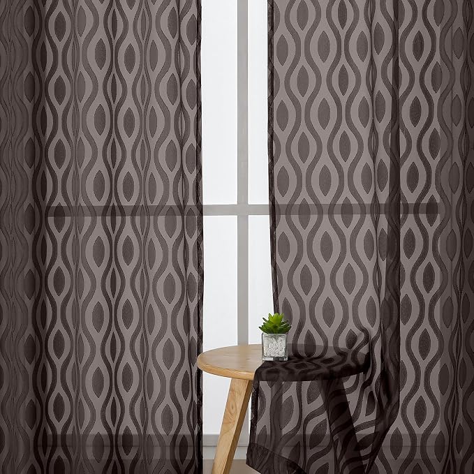 Aiyufeng Sheer Curtains 63 Inch Length 2 Panels Set, Solid Brown Light - Image 3