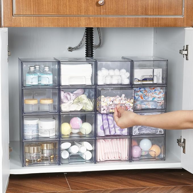 Vtopmart 12 Pack Clear Small Stackable Storage Drawers, Acrylic Bathroom Makeup - Image 6