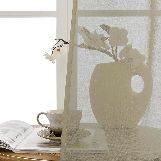 Tollpiz Sheer Door Curtain Closet Linen Textured Curtains Sheer Doorway Light - Image 9