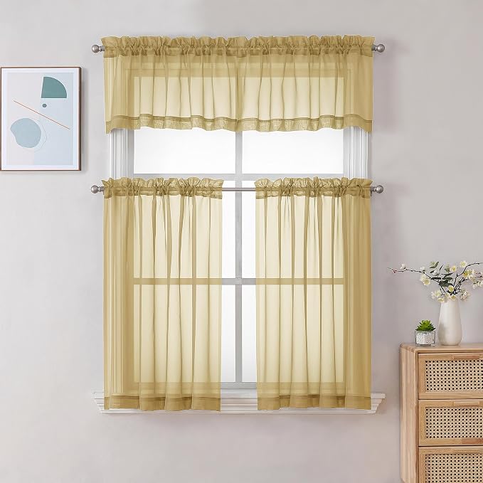 Chyhomenyc Gold Sheer Curtains 36 inch Length 2 Panels Set, Light Filtering - Image 2