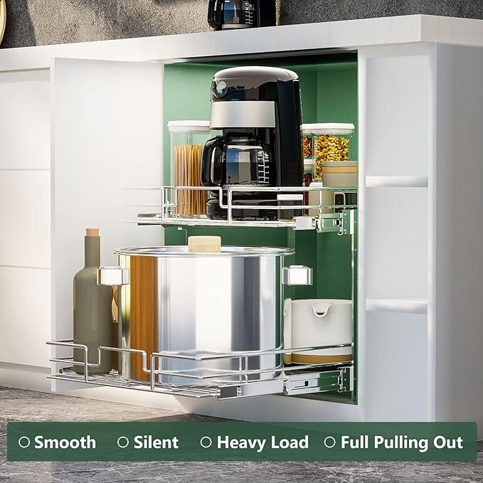 LOVMOR 2 Tier Individual Pull Out Cabinet Organizer 12½" W x 21½" D, Slide Out - Image 2