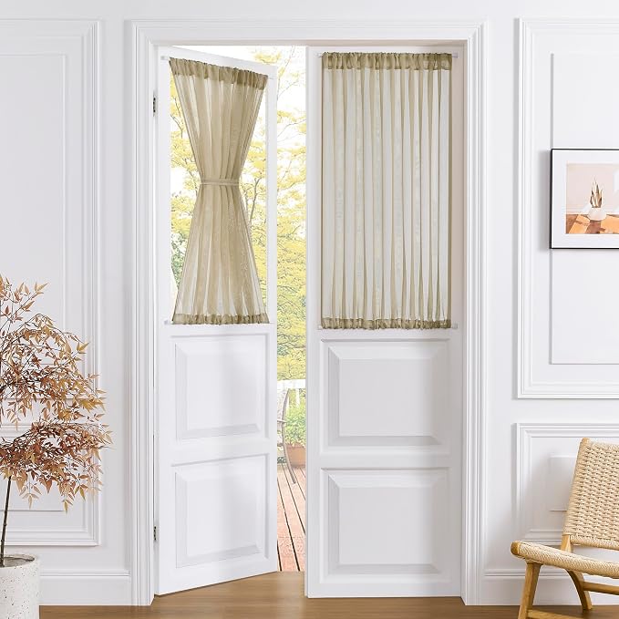 Tollpiz Small Sheer Door Curtain Closet Linen Textured Curtain Sheers Doorway by Tollpiz