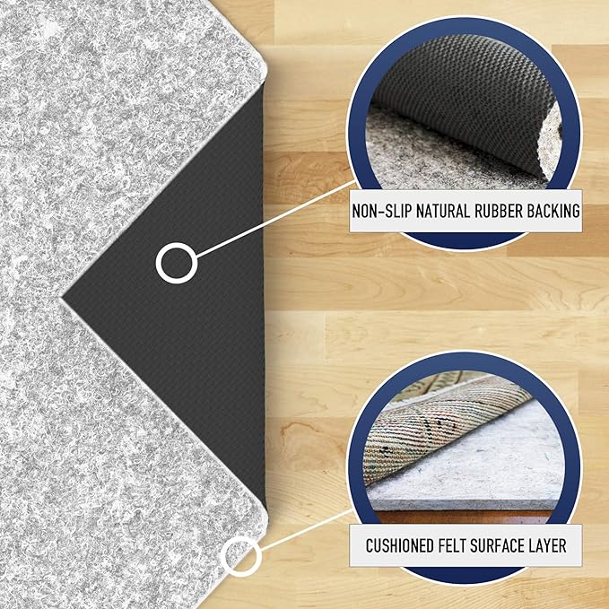 RUGPADUSA - Dual Surface - 4' Square - 1/4" Thick - Felt + Rubber - Non-Slip - Image 3