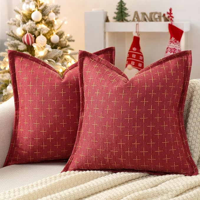 ZWJD Christmas Pillow Covers 22x22 Set of 2 Soft Polyester Textured Pillows by ZWJD