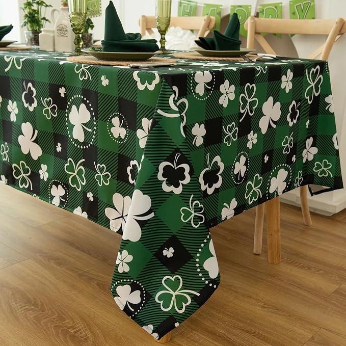 Green Gingham Shamrock Plaid Tablecloth by Essifunia