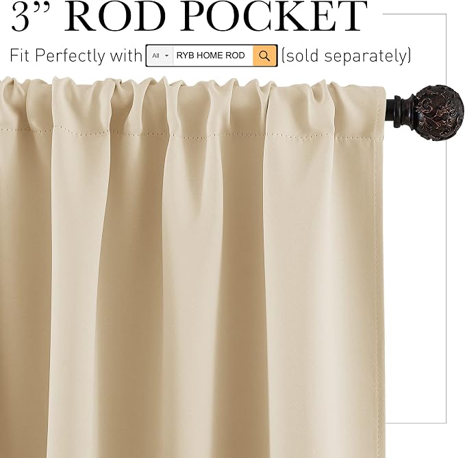 RYB HOME Short Curtains for Living Room Blackout Portable Blinds Shades for - Image 2