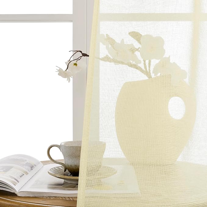 Tollpiz Sheer Door Curtain Closet Linen Textured Curtains Sheer Doorway Light - Image 9